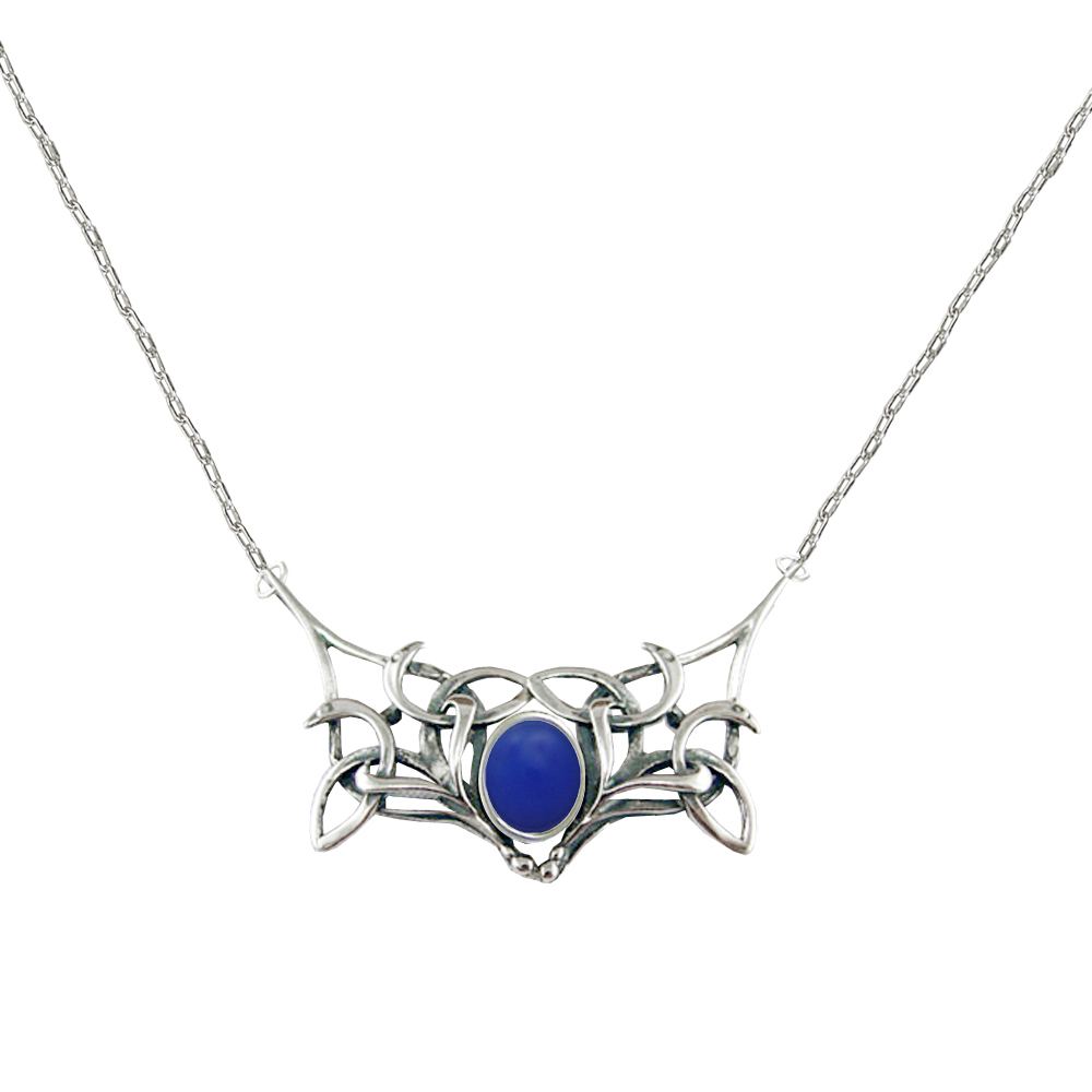 Sterling Silver Celtic Necklace Design from "The Book Of Kells" With Blue Onyx
